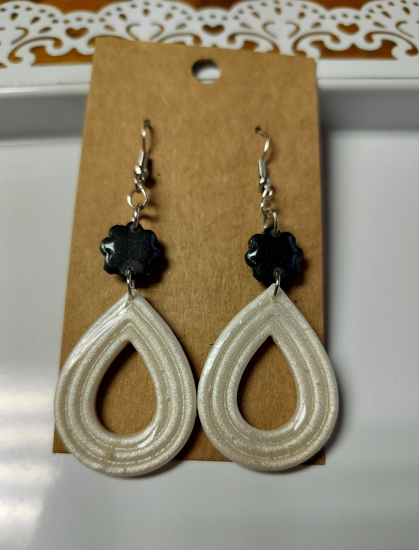 White with Black Flower Dangles