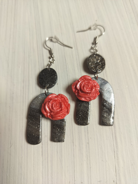 Black/Silver Dangles w/ flowers