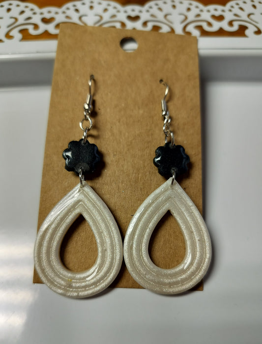 White with Black Flower Dangles