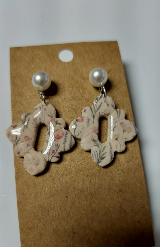 Floral Print with Pearl Studs